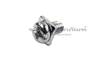 [E] น็อตยึดสายไฟ สแตนเลสชุบนิกเกิ้ล M4x7 mm พร้อมแหวนทรงสี่เหลี่ยม ขนาด 7x7 mm